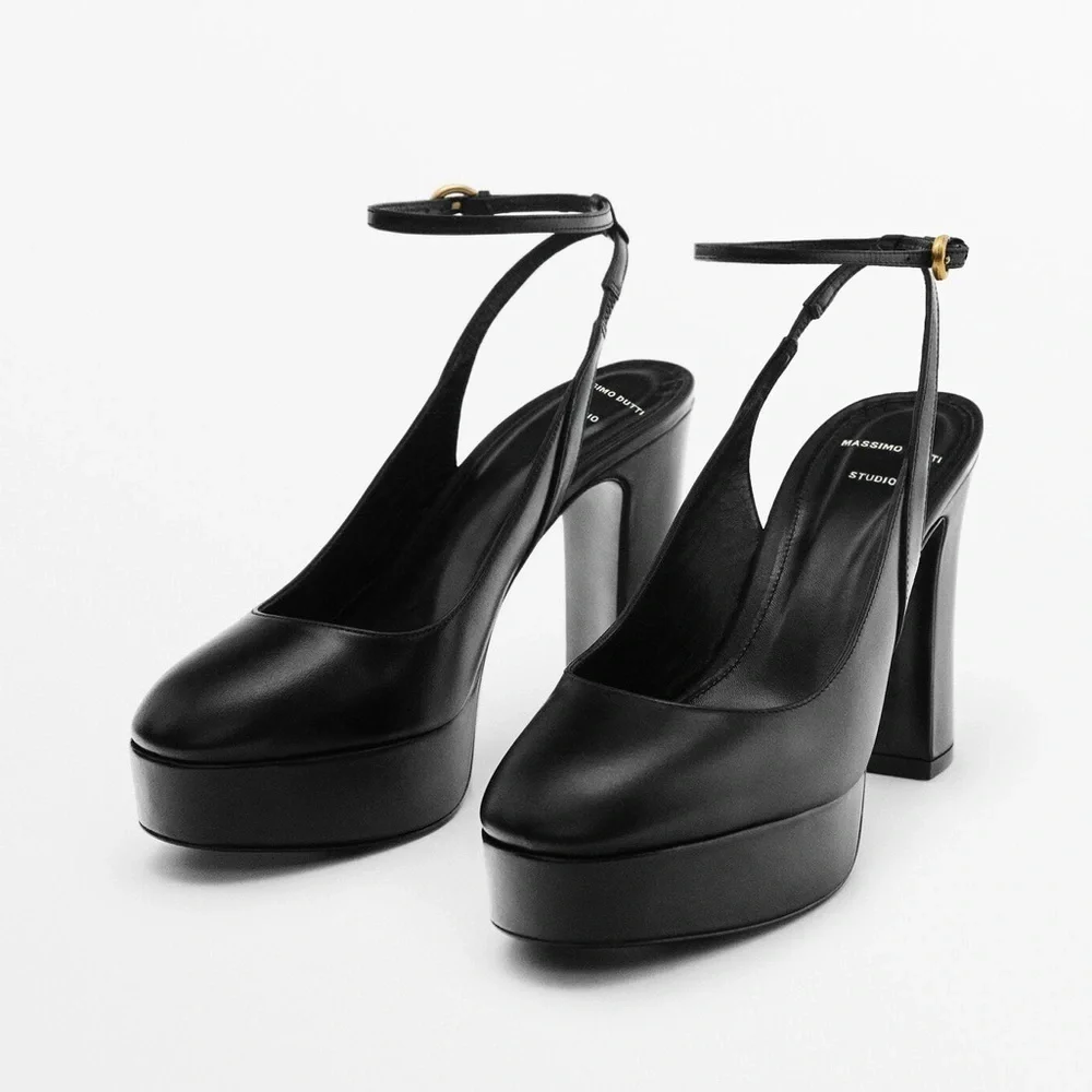 NWT. Massimo Dutti Studio Leather High-Heel Slingback Platform Shoes. Size 6.